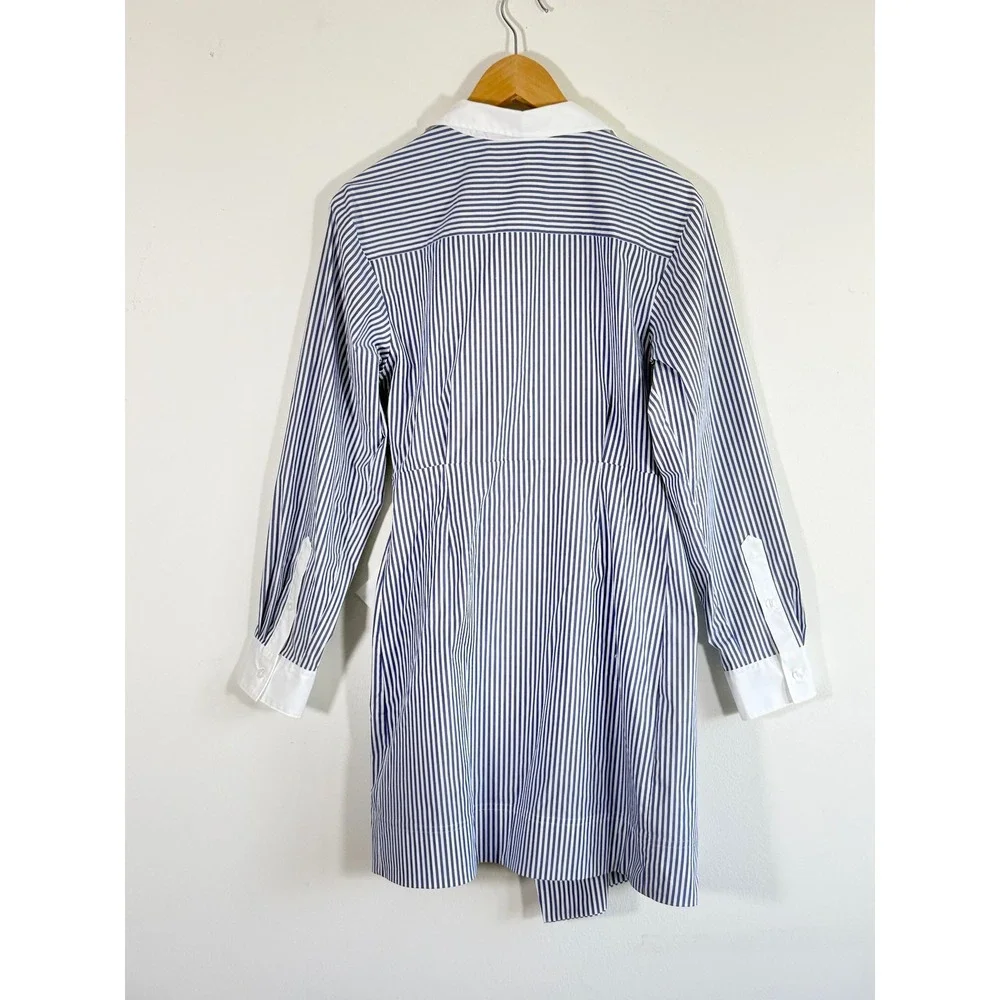 NWT SPANX The Best Stretch Cotton Poplin Wrap Shirtdress Blue White‎ Stripe L